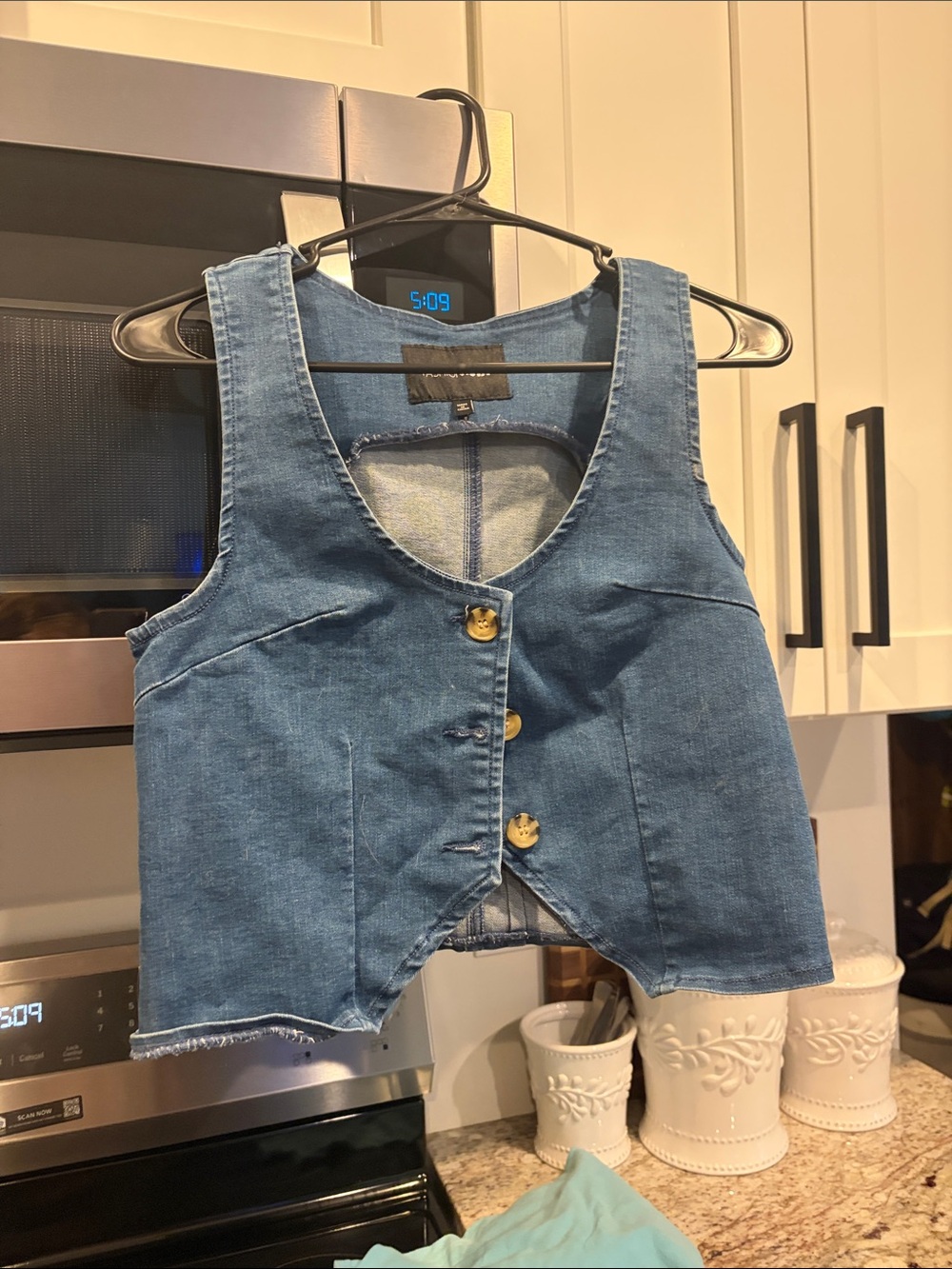 Fashion Nova Girls Blue Denim Button Vest